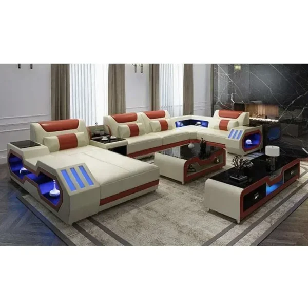 2022 High Quality Modern Luxury smart Leather Sectional Sofa Chairs Set Couch Living Room furniture Sofas With Led - Image 10