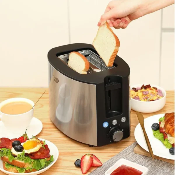 Stainless Steel Electric Electric Toaster 2 Slices Wide Slot 6 Gears Baking Flavor 750W Cancelable Auto Off Bread Maker