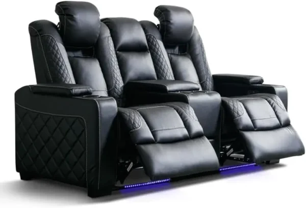 Home Theater Seating, Center Storage Console, Arm Storage, Cup Holders, Faux Leather Power Electric Recliner Loveseat Chair - Image 8