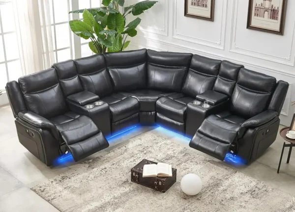 recliner，Manual Recliner Sofa Sectional Couches with LED Light for Living Room, Leather Reclining Corner Sectionals Sofa - Image 7