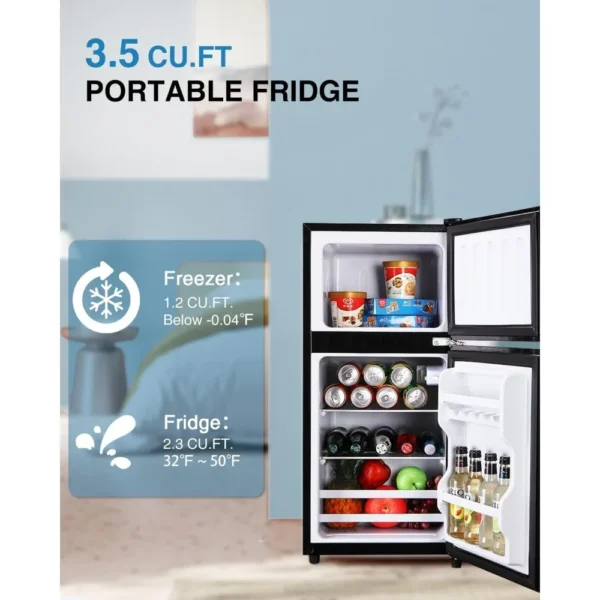 Compact Refrigerator Double Door Mini Fridge with Freezer, 3.5 CU FT Mini Refrigerator with 7 Level Adjustable Thermostat Office - Image 3