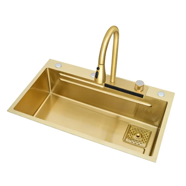 Gold 304 Stainless Steel kitchen Waterfall Sink,Washing Basin,Large Single Slot Sink Crockery Drainer Gourmet Faucet kitchen - Image 3