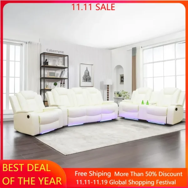 recliner, Recliner Sofa Set, Leather Reclining Sofa with USB Port/Wireless Charger/Storage Console/Cup Holder, Sofa Living Room