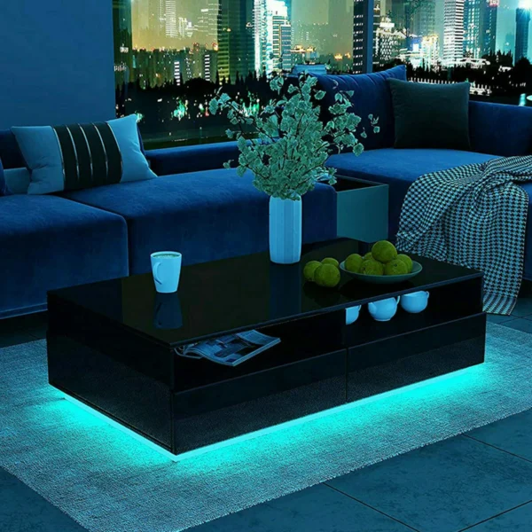 RGB LED Coffee Table High Gloss Simple Design Side Table for Living Room Furniture Tea Table Desks Home Storage Organzier