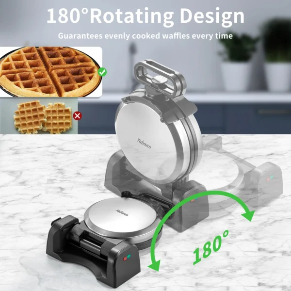 Belgian Waffle Maker, Classic Rotating Waffle Iron with Nonstick Plates, Removable Drip Tray and Cool Touch Handles, Double Flip - Image 4