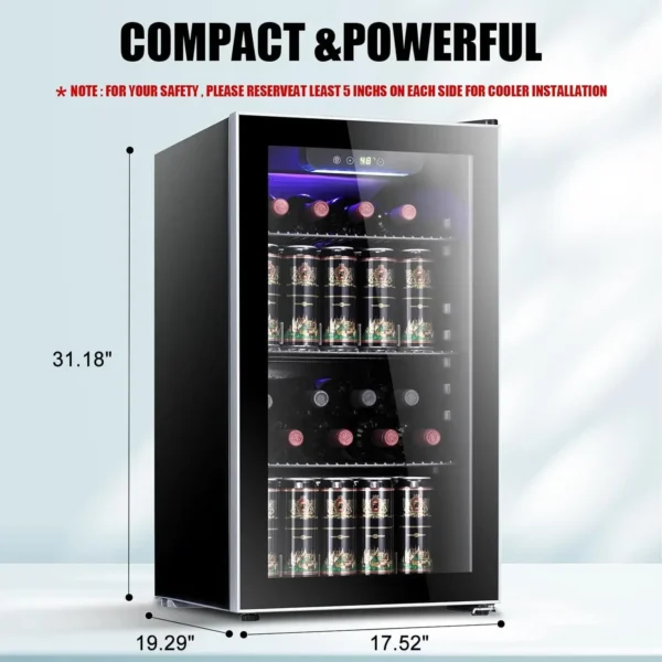 Star 26 Bottle 130 Can Wine Cooler/Cabinet Beverage Refrigerator Mini Wine Cellar Beer Soda Clear Glass Door Bar Fridg - Image 3