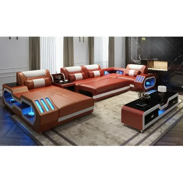 2022 High Quality Modern Luxury smart Leather Sectional Sofa Chairs Set Couch Living Room furniture Sofas With Led - Image 7