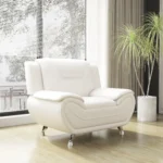 Modern Compact 1-Seat Sofa in White Faux Leather: Easy-Clean, Sturdy & Space-Saver for Small Rooms