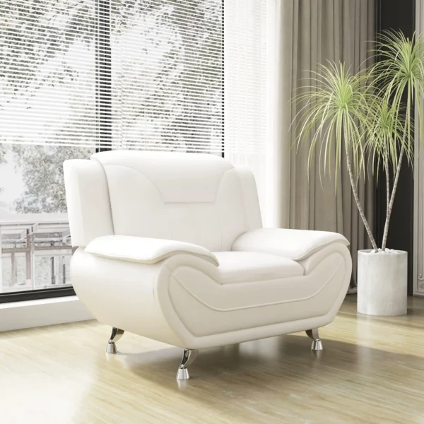 Modern Compact 1-Seat Sofa in White Faux Leather: Easy-Clean, Sturdy & Space-Saver for Small Rooms - Image 4