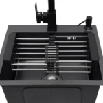 Large Capacity Kitchen Sink Black King Kong Sink + Sewer Set + Black Soap Dispenser + Faucet Washing Basin