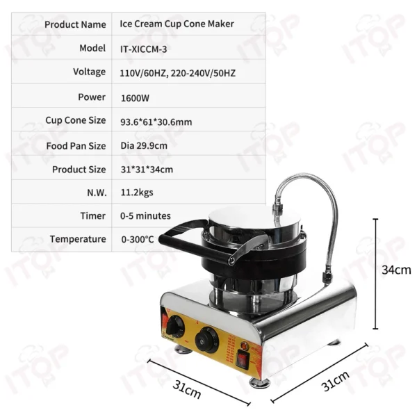 Ice Cream Waffle Machine Bowl Shape Waffle Machine Ice Cream Container Maker 3 pcs Ice Cream Cone Bowl Machine - Image 2