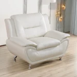 Modern Compact 1-Seat Sofa in White Faux Leather: Easy-Clean, Sturdy & Space-Saver for Small Rooms