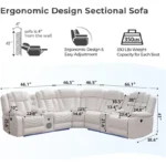 Power Recliner Sectional Sofa Couches with Bass Speakers for Living Room,Leather Reclining Corner Sectionals Sofa Couch Sets wit
