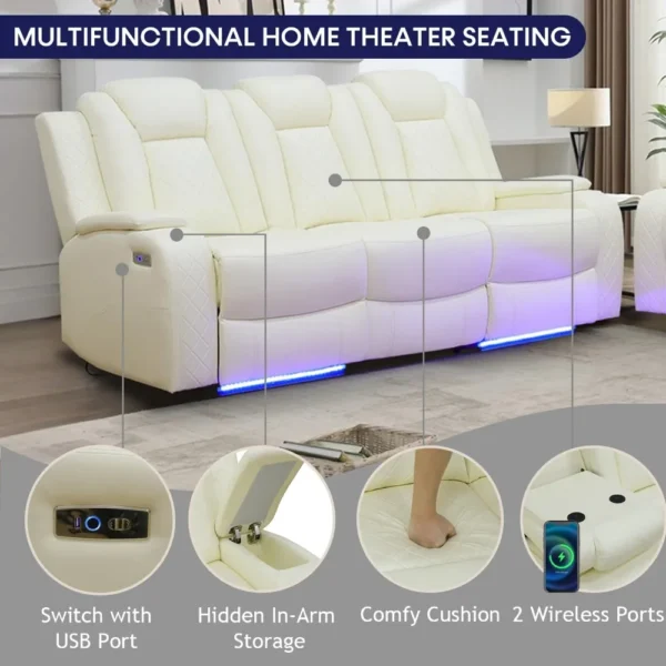 recliner, Recliner Sofa Set, Leather Reclining Sofa with USB Port/Wireless Charger/Storage Console/Cup Holder, Sofa Living Room - Image 4