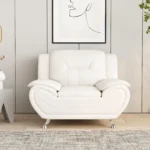 Modern Compact 1-Seat Sofa in White Faux Leather: Easy-Clean, Sturdy & Space-Saver for Small Rooms