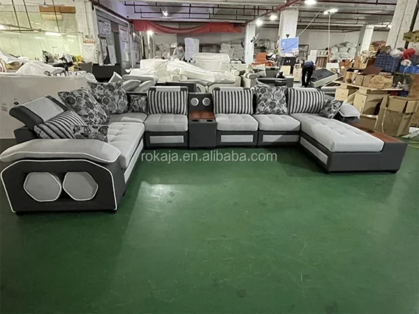 Luxury Multifunctional U-Shaped Sofa Set Fabric Corner Sofa With Usb Speaker Modern Design Living Room Furniture 7 Seater Sofa - Image 2