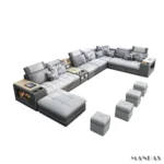 MINGDIBAO Nordic Fabric Sofa Set with Bluetooth Speaker & USB - Modern Living Room Modular Sofas Big U Shape Corner Cloth Couch
