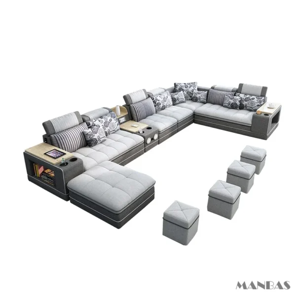 MINGDIBAO Nordic Fabric Sofa Set with Bluetooth Speaker & USB - Modern Living Room Modular Sofas Big U Shape Corner Cloth Couch - Image 7