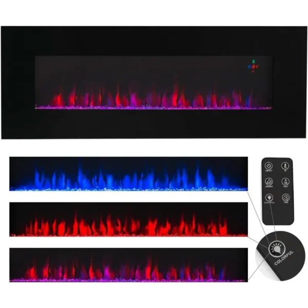 XtremepowerUS 50 inch 1500W Electric Insert Fireplace Recessed w/Remote Control Wall Mounted Recessed Multicolor Flame Space - Image 2