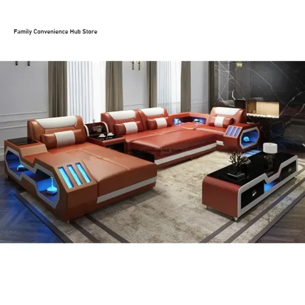 2022 High Quality Modern Luxury smart Leather Sectional Sofa Chairs Set Couch Living Room furniture Sofas With Led - Image 4