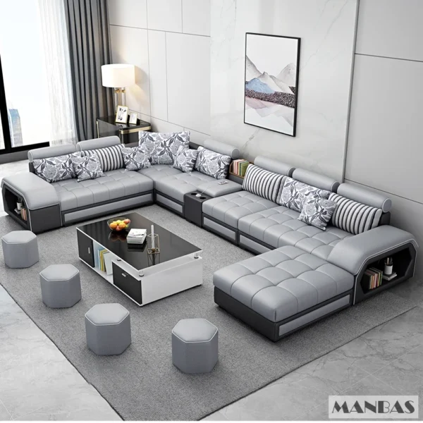 MINGDIBAO Fabric Sofa Set Furniture Living Room Sofa Set with USB and Stools / Big U Shape Cloth Couch Sofas for Home Furniture - Image 7