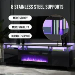 Electric Fireplace with LED Light, Entertainment Center, 2 Tier Console Stand for TVs Up to 80 ", Black, Modern TV Stand, 70"