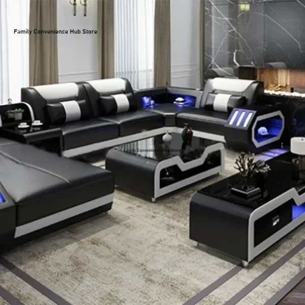 2022 High Quality Modern Luxury smart Leather Sectional Sofa Chairs Set Couch Living Room furniture Sofas With Led - Image 2