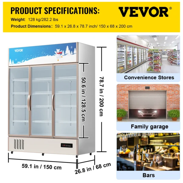 VEVOR Commercial Refrigerator,Display Fridge Upright Beverage Cooler, Glass Door with LED Light for Home, Store, Gym or Office - Image 7