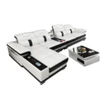 MANBAS Luxury Italian Genuine Leather Sectional Sofa Set with Bluetooth Speaker and USB Ports Cow Leather Living Room Couch Set