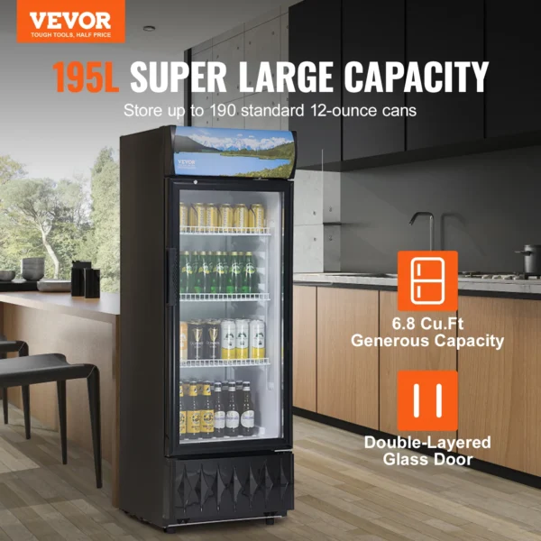 VEVOR Commercial Refrigerator,195L 275L 345L 420L Beverage Refrigerator Cooler, Glass Door Display Refrigerator Upright Fridge - Image 2