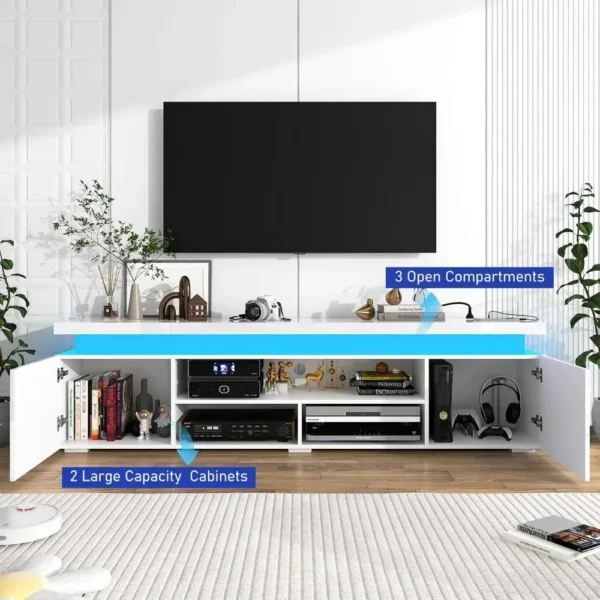 TV Stand for 85 Inch TVs, Entertainment Center with Power Outlet, Storage and LED Lights, Modern High Gloss Gaming TV Stand - Image 6