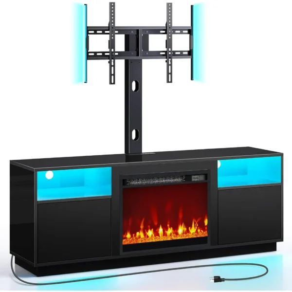 Fireplace TV Stand with Led Lights and Power Outlets, Entertainment Center with Electric Fireplace, wivel TV Stand Mount