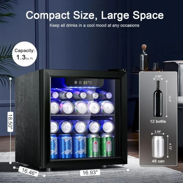 12 Bottle/48 Can Beverage Refrigerator, Wine Cooler/Cabinet, Mini Drink Fridge, Clear Front Glass Door Counter Top Red - Image 2