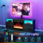 Fireplace TV Stand with Led Lights and Power Outlets, Entertainment Center with Electric Fireplace, wivel TV Stand Mount