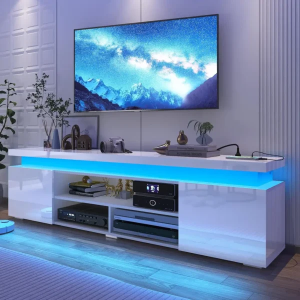 TV Stand for 85 Inch TVs, Entertainment Center with Power Outlet, Storage and LED Lights, Modern High Gloss Gaming TV Stand - Image 7