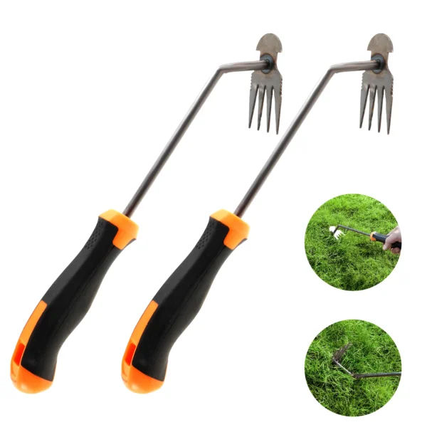 2 In 1 Garden Hoe Long Handle Manual Uprooting Weeding Rake 4 Teeth Weeding Artifact for Gardening Weed Puller Tools 2/10Pcs