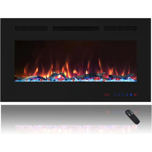 30 inch Wall Mounted &Recessed in Wall Electric Fireplace with Heater, Linear Wall Fireplace w/Thermostat, Adjustable Flame