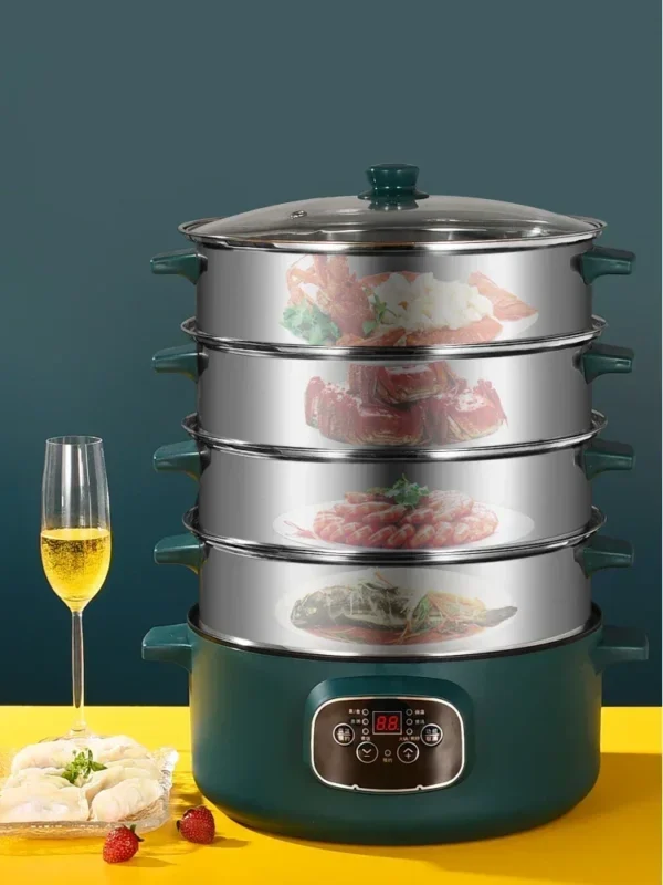 3/4/5 layer electric steamer multifunctional household large-capacity appointment timing multi-layer steamed bun steamer 220V - Image 2