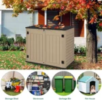 Outdoor Horizontal Storage Sheds w/o Shelf, 35 Cu Ft Lockable Resin Waterproof Shed, Ideal for Garden Tools, Easy to Assemble