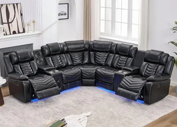 Power Recliner Sectional Sofa Couches with Bass Speakers for Living Room,Leather Reclining Corner Sectionals Sofa Couch Sets wit - Image 7