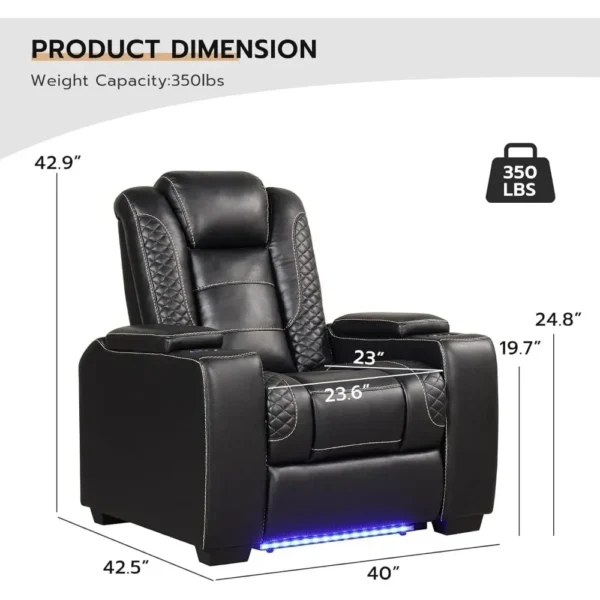 PU Reclining Sofas with Powered Headrest, LED Lights, USB Port, Cup Holders, Dual Motors Movie Reclining Chairs - Image 2