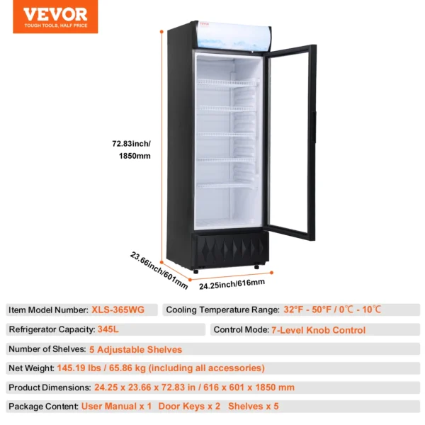 VEVOR Commercial Refrigerator,195L 275L 345L 420L Beverage Refrigerator Cooler, Glass Door Display Refrigerator Upright Fridge - Image 9