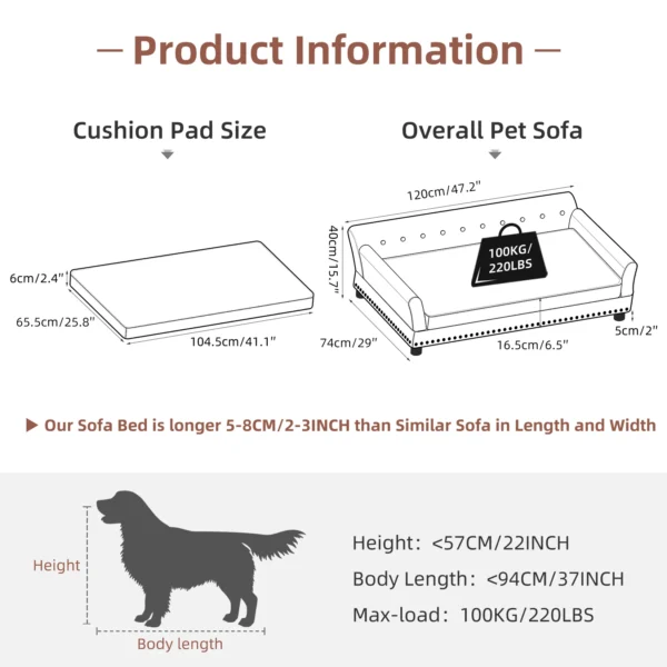 Elevated Dog Bed Sofa Microfiber Leather Cover Luxurious Extra Large Pet Snuggle Lounge Chair with Removable Cushion - Image 8