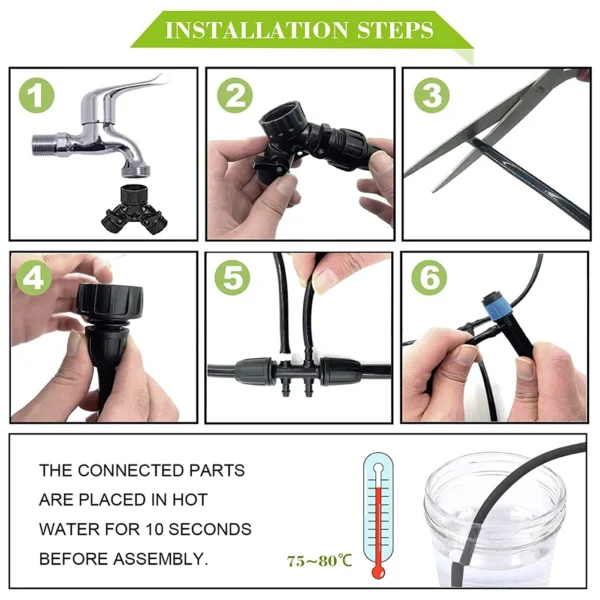 200FT Drip Irrigation System Kit with 1/2 Inch Hose 1/4 Inch Distribution Tubing Automatic Garden Watering Misting System - Image 4