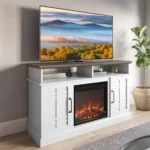 Traditional 58" Rustic TV Stand with 23" Electric Fireplace Heater with Sound, Media Entertainment Center Console Table for