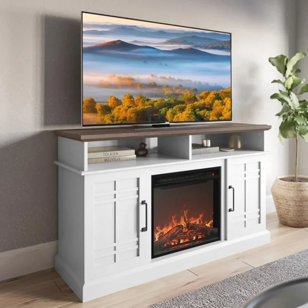 Traditional 58" Rustic TV Stand with 23" Electric Fireplace Heater with Sound, Media Entertainment Center Console Table for - Image 10