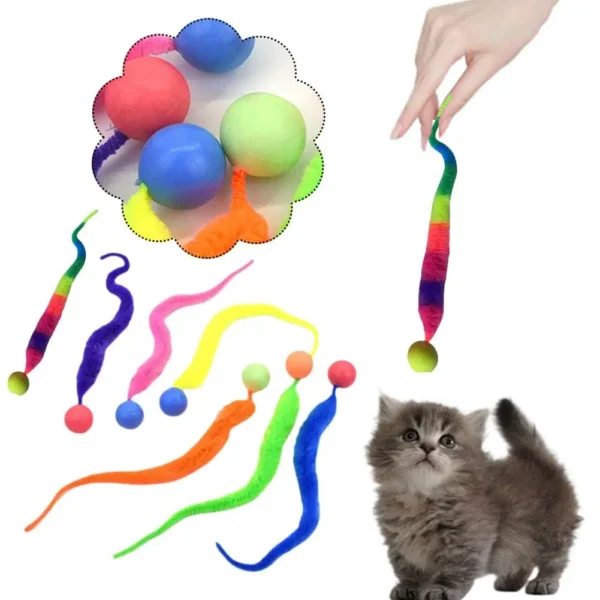 Kitten Interactive Toys Tickle Cat Colorful Bouncing Pet Toys Teasing Playing Plush Cat Ball Indoor Kitten Bite With Ball T M5T1 - Image 3