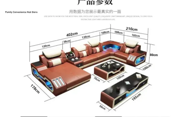 2022 High Quality Modern Luxury smart Leather Sectional Sofa Chairs Set Couch Living Room furniture Sofas With Led - Image 5