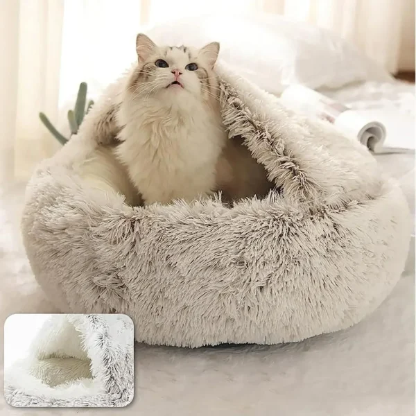 Soft Plush Pet Bed with Cover Round Cat Bed Pet Mattress Warm Cat Dog 2 in 1 Sleeping Nest Cave for Small Dogs - Image 5