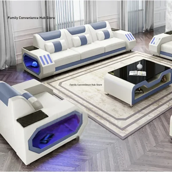 2022 High Quality Modern Luxury smart Leather Sectional Sofa Chairs Set Couch Living Room furniture Sofas With Led - Image 3